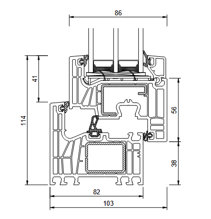 PVC-Fenster technischer Querschnitt mit Bema&szlig;ung &mdash; Drutex Iglo Edge