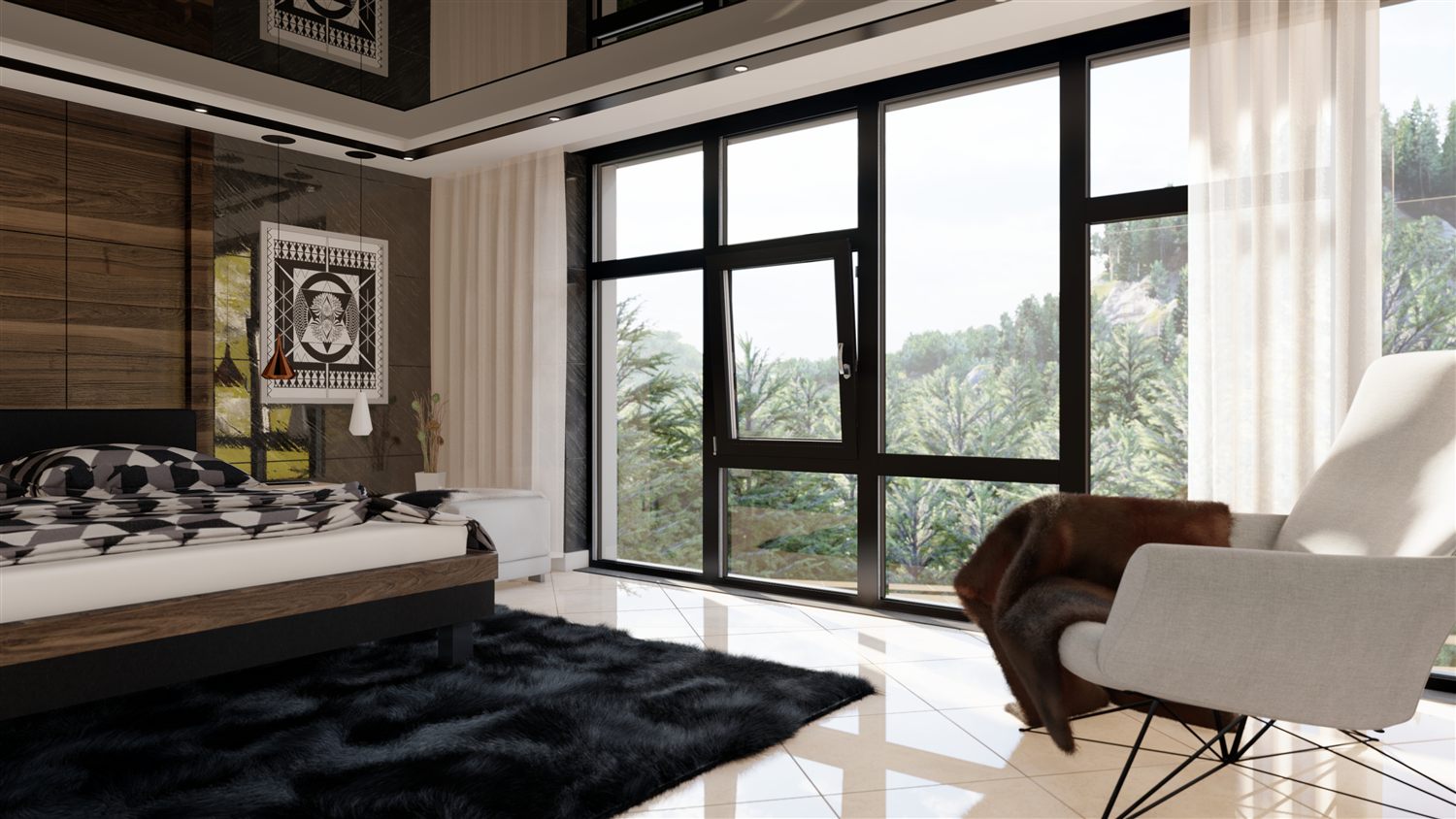 Aluminiumfenster im Schlafzimmer